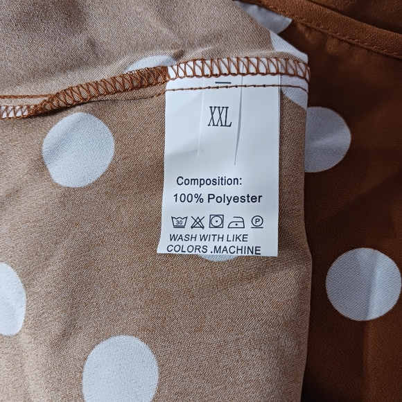 Sleeveless dress XXL Brown with White polka dots 💯 polyester long flowy - Picture 2 of 5
